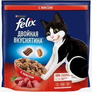 Сухой корм для взрослых кошек Felix Двойная вкуснятина с мясом, 1,3 кг