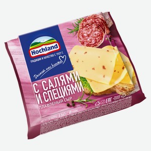 Сыр плавленый слайсы с салями и специями Hochland 45% БЗМЖ, 150 г