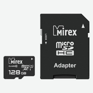 Карта памяти Mirex microsdхc 128GB UHS-I, U1, Class 10, с адаптером (13613-AD10S128)