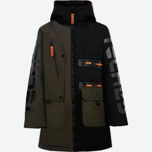 Куртка зимняя для мальчика Playtoday Tech25 цвет: чёрный/хаки/оранжевый, 158 р-р