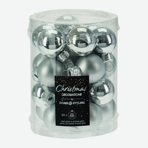 Набор стеклянных шаров 2,5см 24шт серебро артABR700010