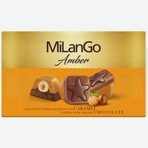 Набор конфет MILANGO AMBER HEART с фундуком,карамелью,нугой и мол.шоколадом (3шт*125гр) 375гр