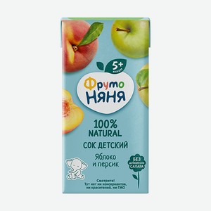 Сок ФрутоНяня из яблок и персиков неосветленный, 200мл Россия