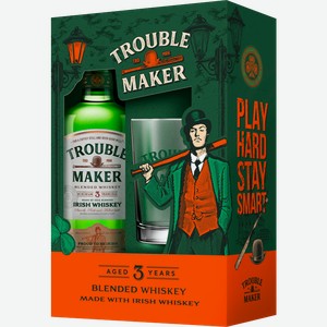 Виски Troublemaker купажированный 40% 700мл + стакан в подарочной упаковке