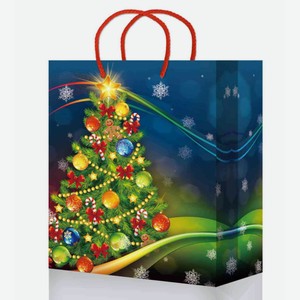 Пакет подарочный новогодний с глиттером/фольго в ассортименте, 18×22,7×10 см