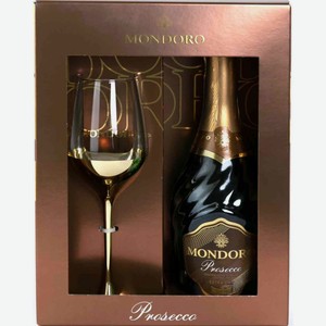 Вино игристое Mondoro Просекко белое сухое + бокал в подарочной упаковке 11 % алк., Италия, 0,75 л