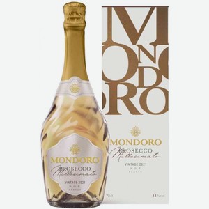 Вино игристое Mondoro Просекко Миллезимато белое сухое в подарочной упаковке 11 % алк., Италия, 0.75 л