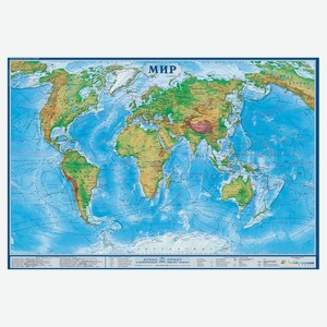 Карта настенная физическая «Атлас Принт» Мир, 1х0,7 м
