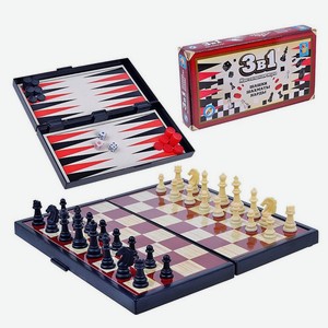 Настольная игра 3 в 1 1Toy «Шашки, шахматы, нарды на магнитах»