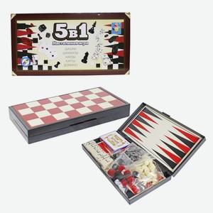 Настольная игра 5 в 1 1Toy «Шашки, шахматы, нарды на магнитах, карты, домино»