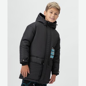 Пальто зимнее для мальчика Button Blue с капюшоном, черное (140*72*63)