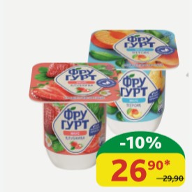 Продукт йогуртный Фругурт Персик; Клубника Пастеризованный, 2.5%, 115 гр