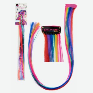 Прядь накладная Lukky Fashion на заколке трехцветная 50 см, яркие радужные полоски