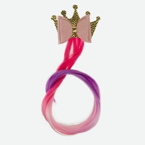 Прядь накладная Lukky Fashion на заколке с короной 36 см, розово-фиолетовая