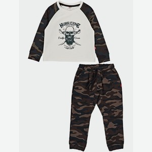 Комплект для мальчика штаны и футболка с длинным рукавом Mini Maxi, камужляж (92)