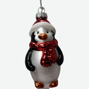 Ёлочное украшение 23YB111238 Пингвин в шарфе и шапке цвет: красный, черный, белый, 10,5 см