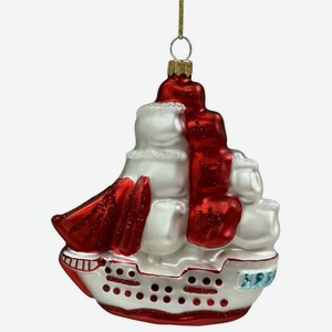 Ёлочное украшение 23-1803-23 Корабль цвет: красный с белым, 12 см