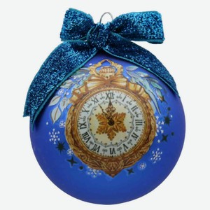 Ёлочное украшение SY23018 Шар с изображением часов, c бантом цвет: синий , 8 см