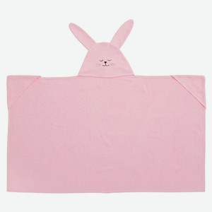 Полотенце детское Nat с капюшоном с вышивкой и аппликация Зайка розовый, рост 116 - 134