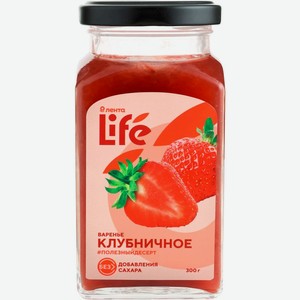 Варенье ЛЕНТА LIFE клубничное б/сахара стерилизованное, Россия, 300 г