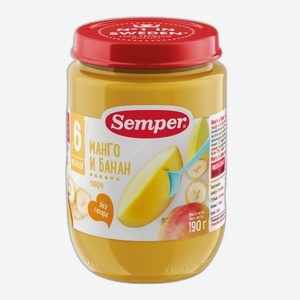 Пюре Semper манго и банан без сахара, 190г Испания
