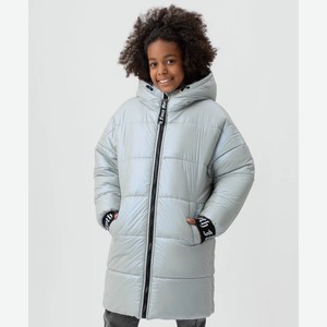 Пальто зимнее для девочки Button Blue с капюшоном, серябряное (134*68*60)