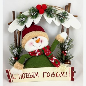 Декорация новогодняя Венок Дед мороз, Снеговик, Олень в ассортименте, 25 х 30см