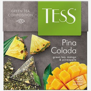 Чай Tess Pina Colada зеленый с ароматом ананаса и кокоса, в пирамидках, 20x