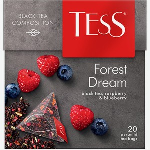 Чай Tess Forest Dream черный с ароматом малины и черники, в пирамидках, 100x