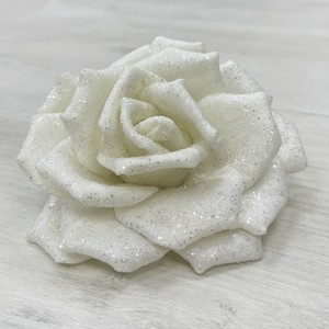 Декор роза в блестках ChristmasDeLux белая, 8 x 14см Китай