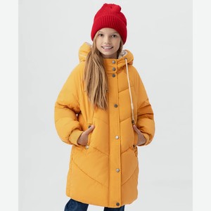 Пальто зимнее для девочки Button Blue с капюшоном, желтое (152*76*66)