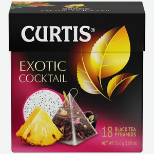 Чай черный в пирамидках CURTIS  Exotic Cocktail  18 пирамидок, с кусочками тропических фруктов и лепестками цветов