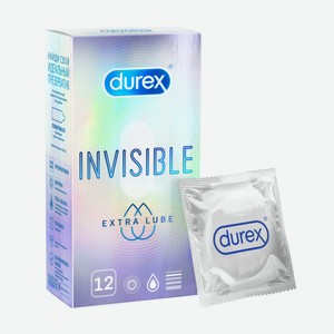 Презервативы Durex Invisible Extra Lube ультратонкие с дополнительной смазкой из натурального латекса, 12шт Китай