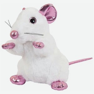 Мягкая игрушка ABtoys Крыса белая с розовыми лапками 19 см