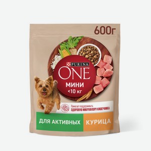 Корм для собак Purina One Для Активных мини до 10 кг с высоким содержанием курицы и с рисом 600 г