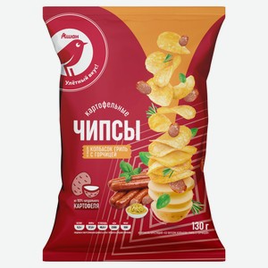 Чипсы АШАН Красная птица со вкусом колбасок гриль и горчицы, 130 г
