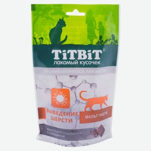 Лакомство для кошек TiTBiT Хрустящие подушечки с говядиной для выведения шерсти, 60 г