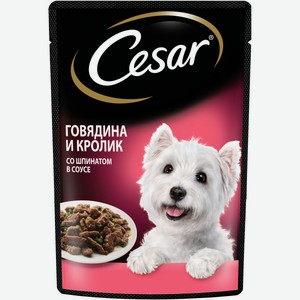 Влажный корм Cesar® для взрослых собак, с говядиной, кроликом и шпинатом в соусе, 85г