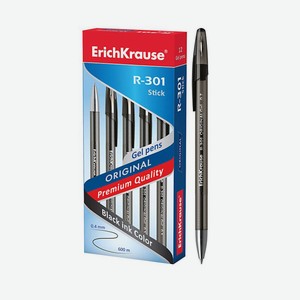 Ручки гелевые Erich Krause R-301 черные, 12шт Китай