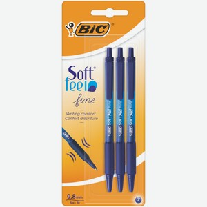 Ручки шариковые BIC Soft Feel Fine синие, 3шт Мексика