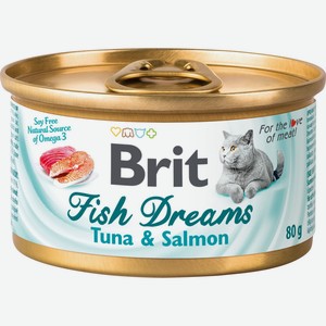 BRIT CARE, Консервы с тунцом и лососем для кошек  Fish Dreams , 80г