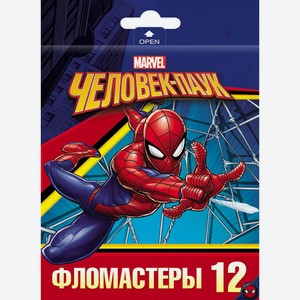 Фломастеры  VK  12 цв.-Marvel-Человек паук- в карт.короб. с европодвесом