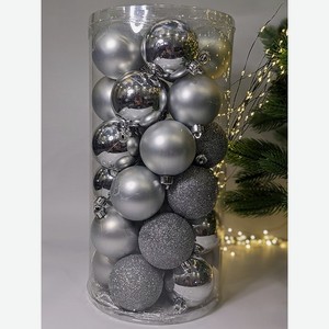Набор елочных шаров 30шт Kaemingk 84715-серебро 60мм пластик
