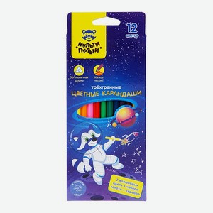 Карандаши цветные МуЛьти-ПуЛьти Енот в космосе 12 шт заточен
