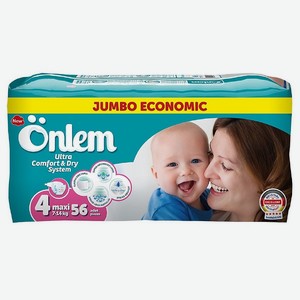 Детские подгузники Onlem Classik 4 (7-14 кг) jumbo 56 шт в упаковке