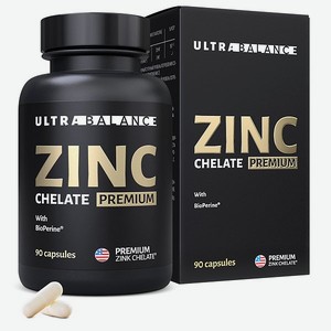 Цинк хелат премиум UltraBalance zinc chelated with bioperine с пиперином витамин бад комплекс 90 капсул