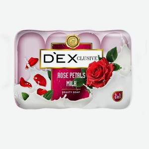 Мыло туалетное твёрдое Dexclusive rose petals and milk 2 в 1 4шт по 90 гр