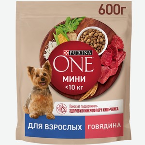 Сухой корм Purina One для собак мелких пород с говядиной и рисом, 600г