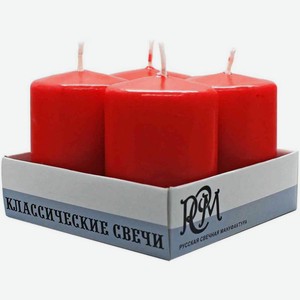 Свечи классические РСМ цилиндр цвет: красный, 6×4 см × 4 шт.