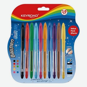 Ручки шариковые KEYROAD набор 10 цветов 0.7 мм в блистере
